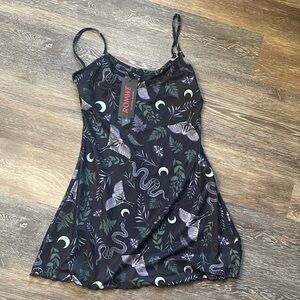 ROMWE Black Slip Dress with Moon, Snake & Moth Print